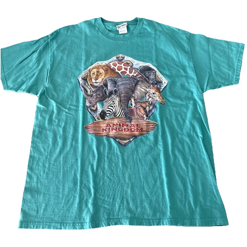 Vintage Animal Kingdom T-Shirt 2XL XXL Walt Disney World Green 100% cotton